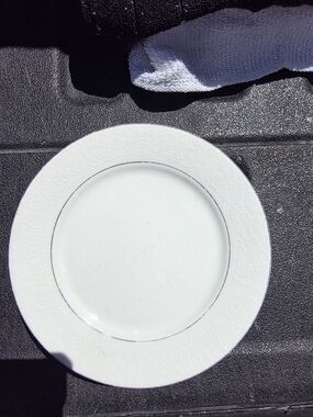 White Embossed Ceramic Dinner Plate